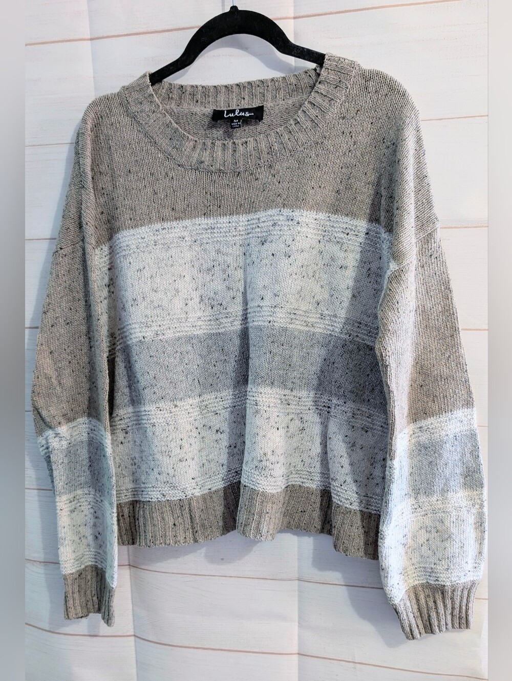 Nwot Lulu's Taupe & Cream Striped Crewneck Sweater Size M
